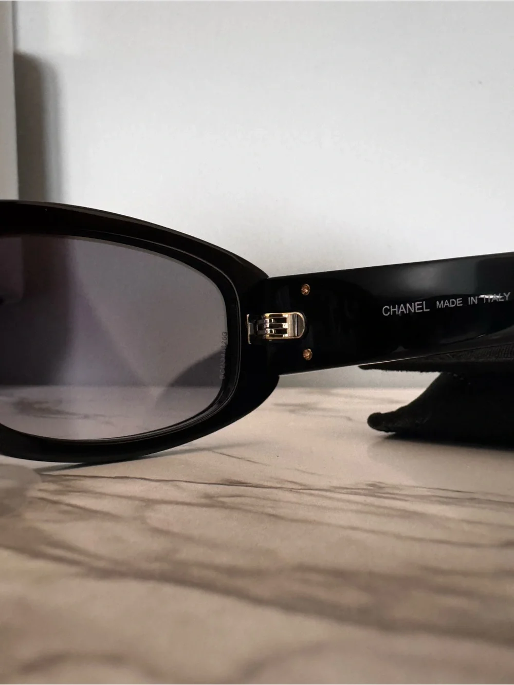 Chanel gold logo Black Rectangular Sunglasses - Classic Women Accessories